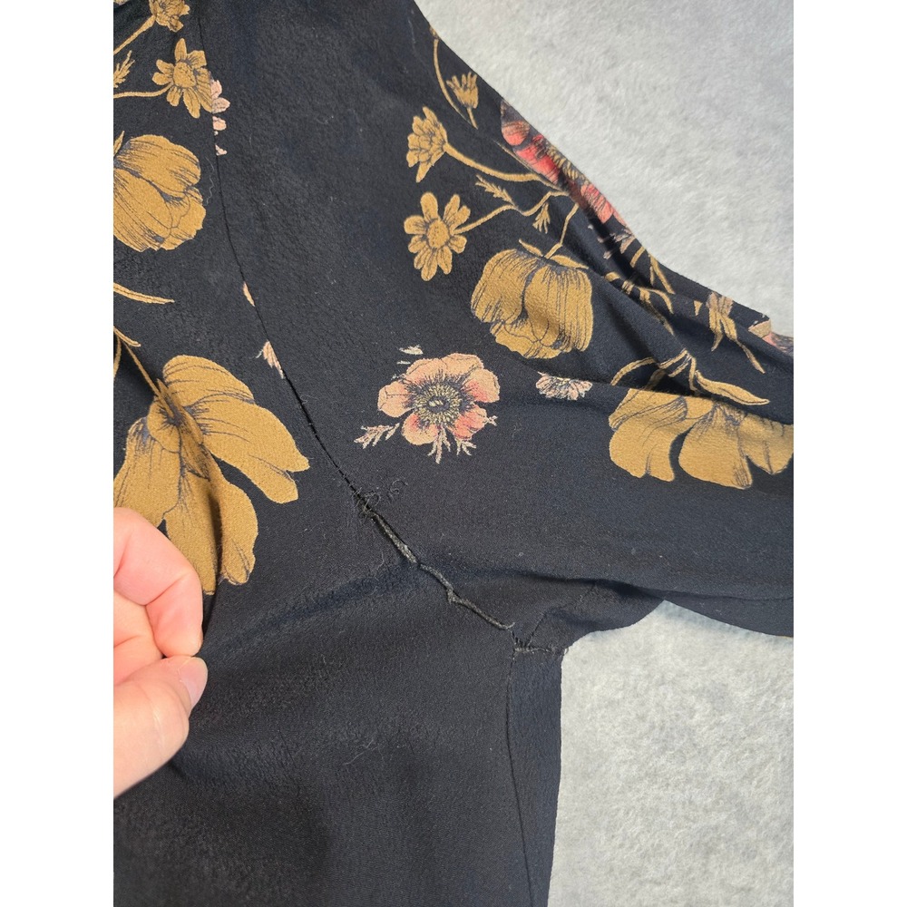 Free People Dress Womens Medium Black Floral Boho Drawstring Ruffle Hem Fall - Picture 11 of 13